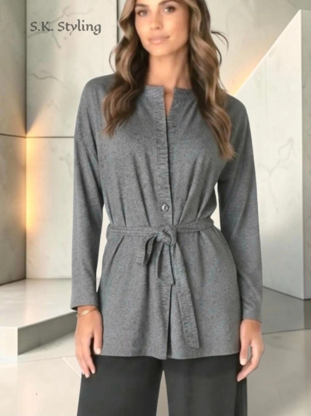 Cuddl Duds Seriously Soft Sweater Knit Wrap/Cardigan/Robe Heathered Charcoal M/L